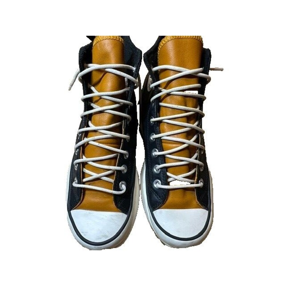 Converse Run Star Hike Leather Black Mustard Gold Platform Hi Top Womens 9.5